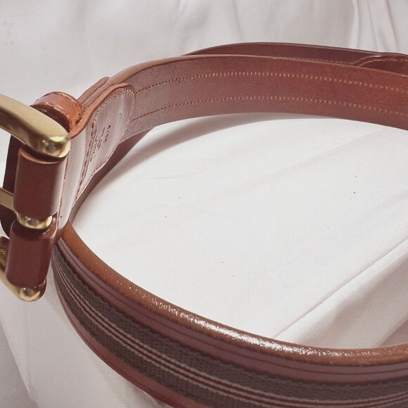 Coach Men's #3879 Leather Belt-Size 42-Tan/Green Mix-Gold Buckle-Classy-Netral - Picture 9 of 12